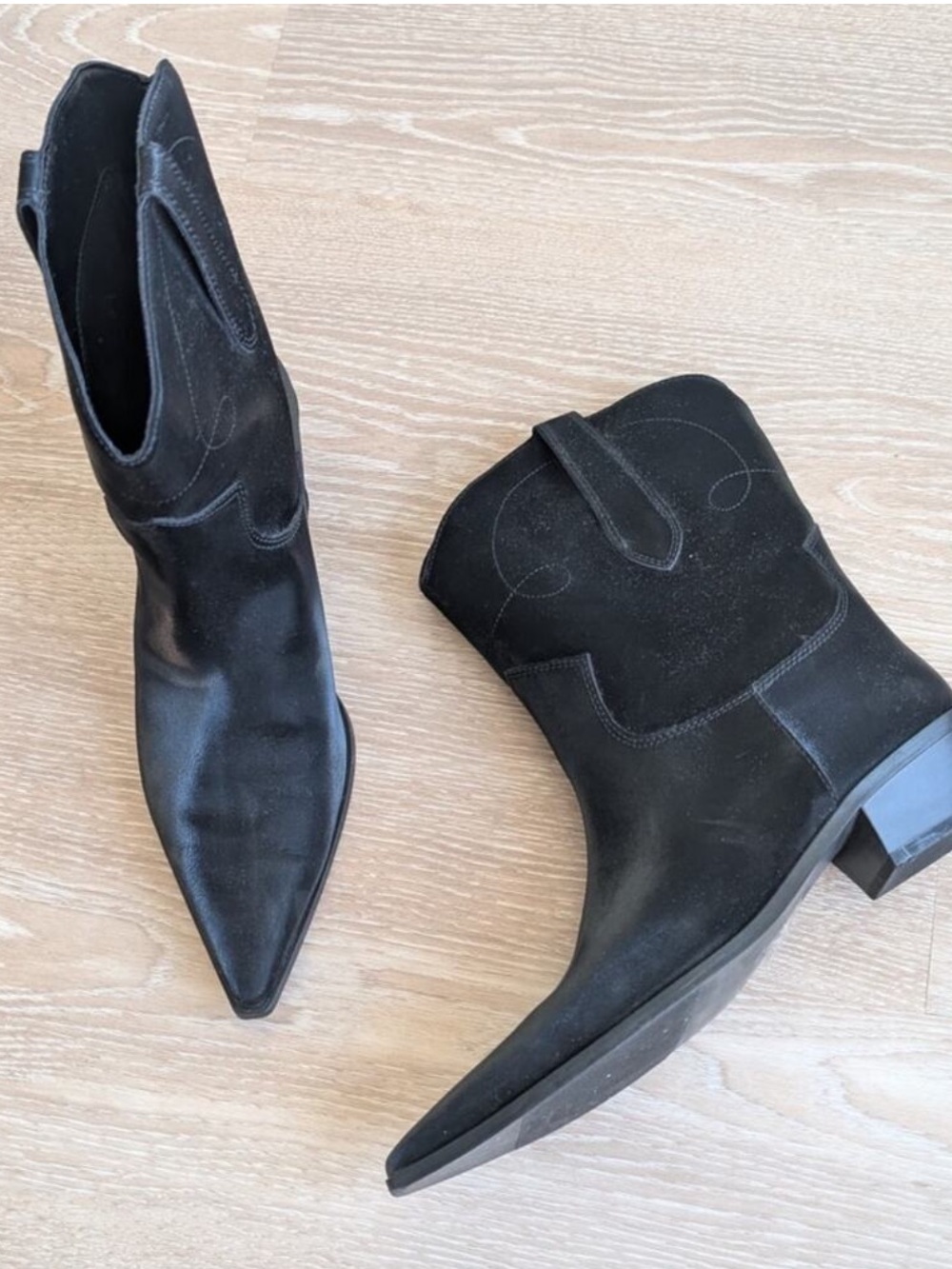 OAK + FORT Black Suede Western Ankle Boots Size 8